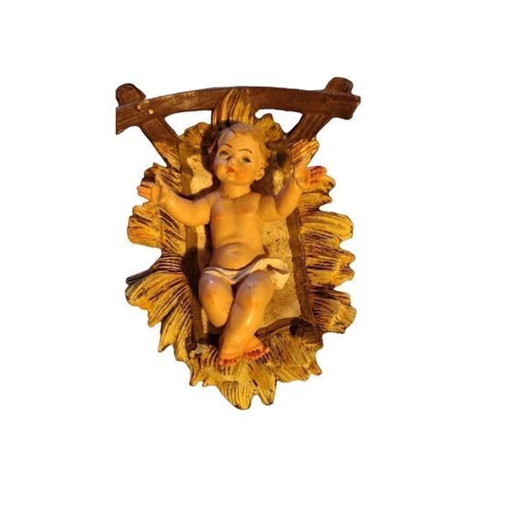 Fontanini Depose, Vintage Nativity Set Resin Baby Jesus & Crib With Joseph, Mary - Picture 4 of 8